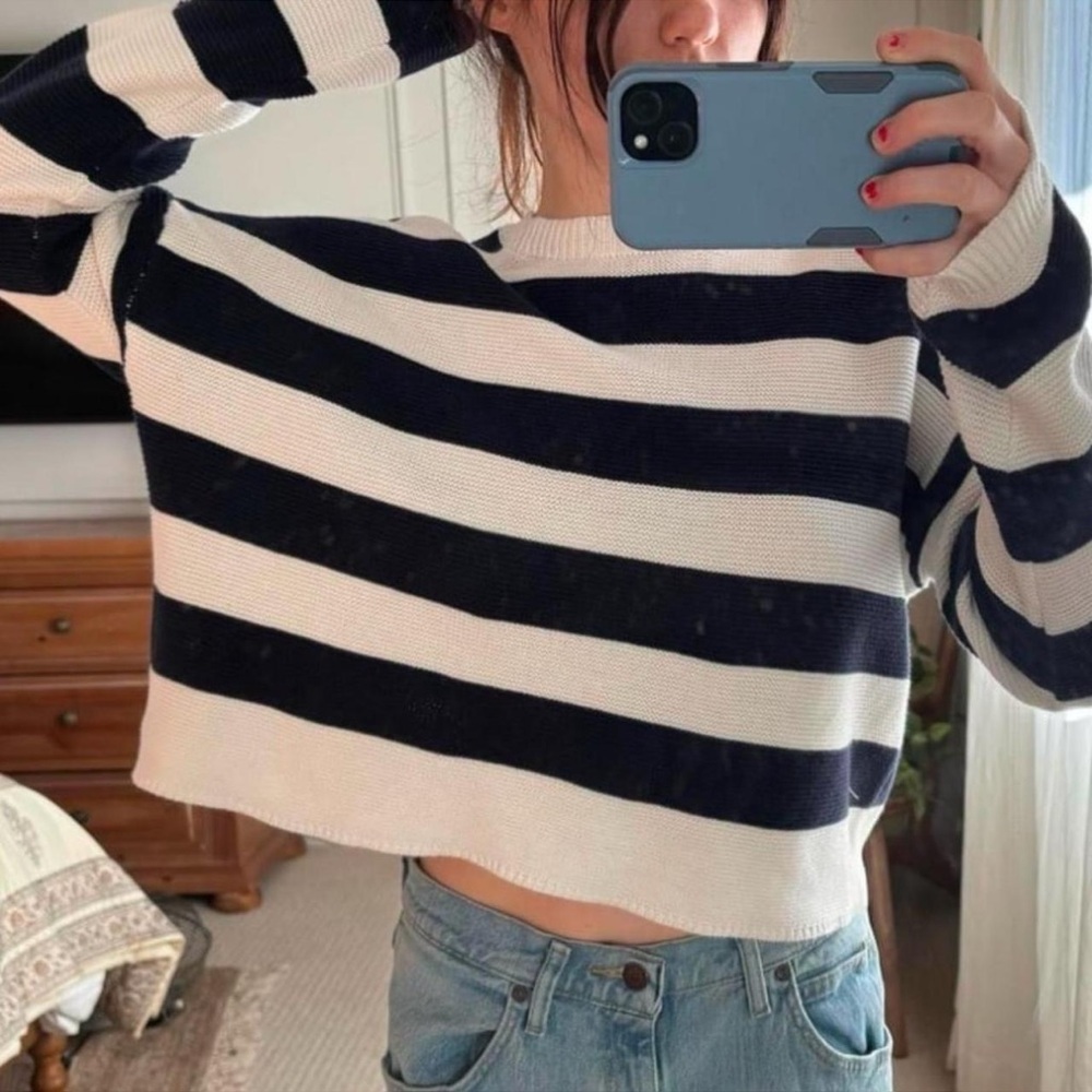 moon & madison Navy and White Striped Sweater
